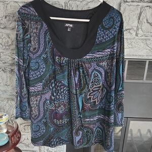 Apt. 9 Women's Black and Blue Paisley Top